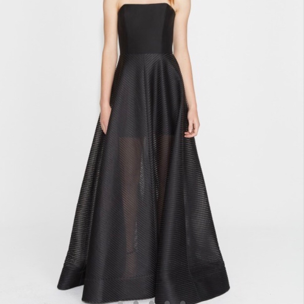 Halston Heritage Strapless Stripe Mesh Gown